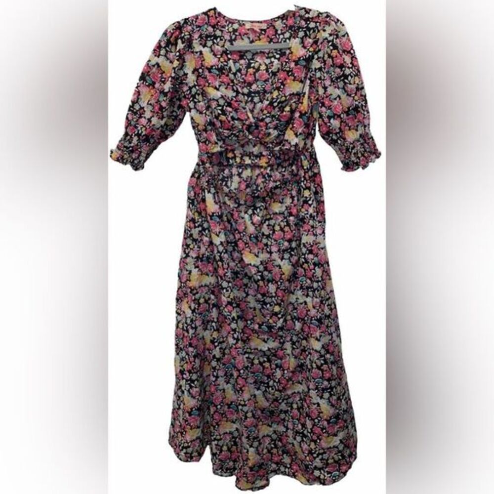 Frille Rose Exposed Midriff Dress Women'sFloral Pockets (B2)